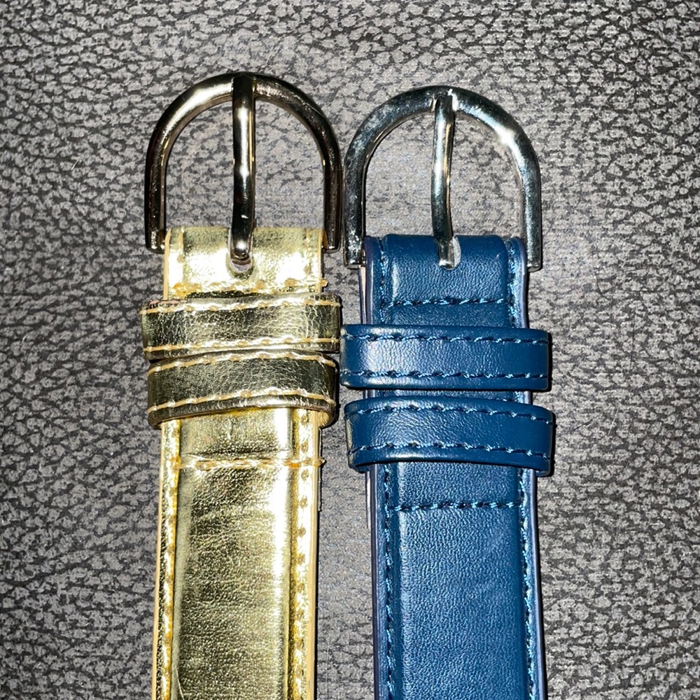 Set of two -  plus genuine leather belts- gold navy VGUC 18